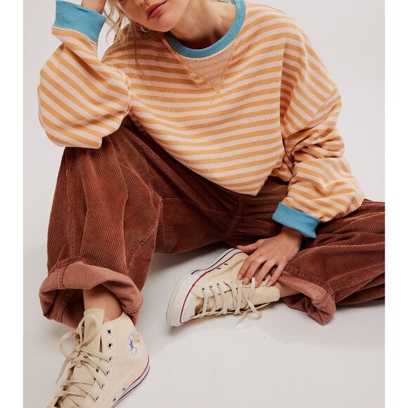 FREE PEOPLE Classic Striped Oversized Crewneck / Latte Combo - Picture 4 of 6